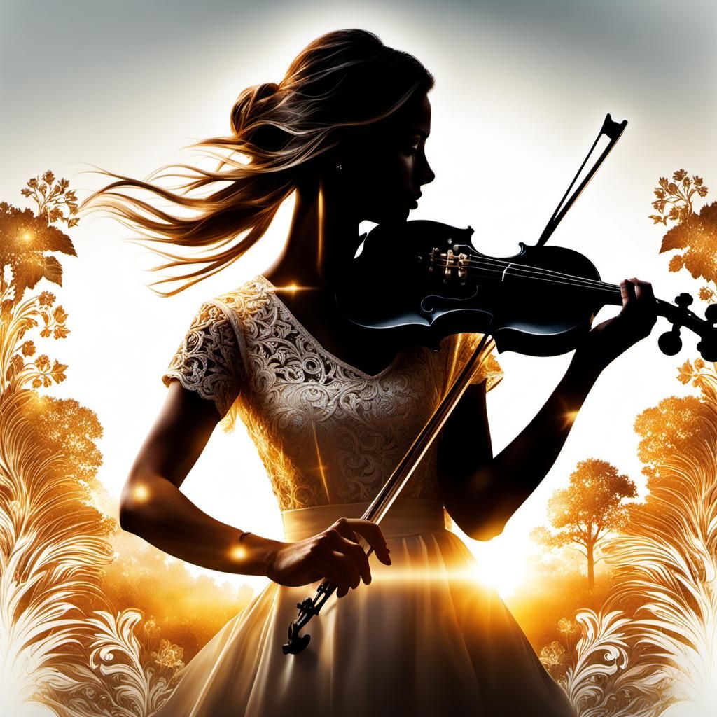 Fiddle Silhouette in Four Seasons Double Exposure