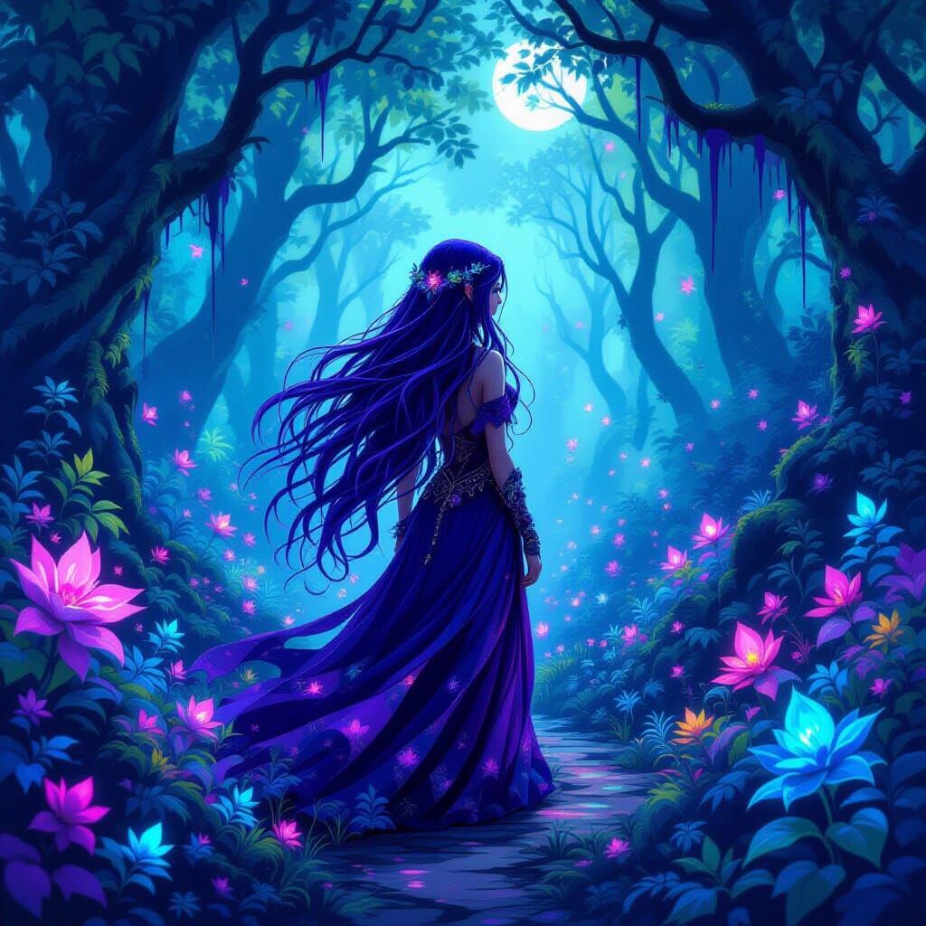 Mystical Forest Fairy with Purple Hair in Graffiti Art Style