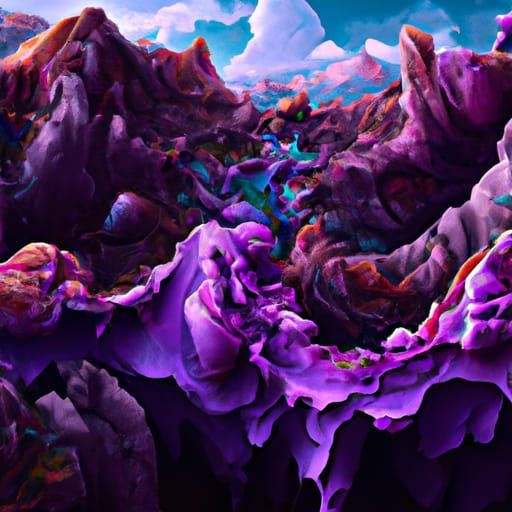 Purple Geode Mountain Landscape: Digital Matte Painting