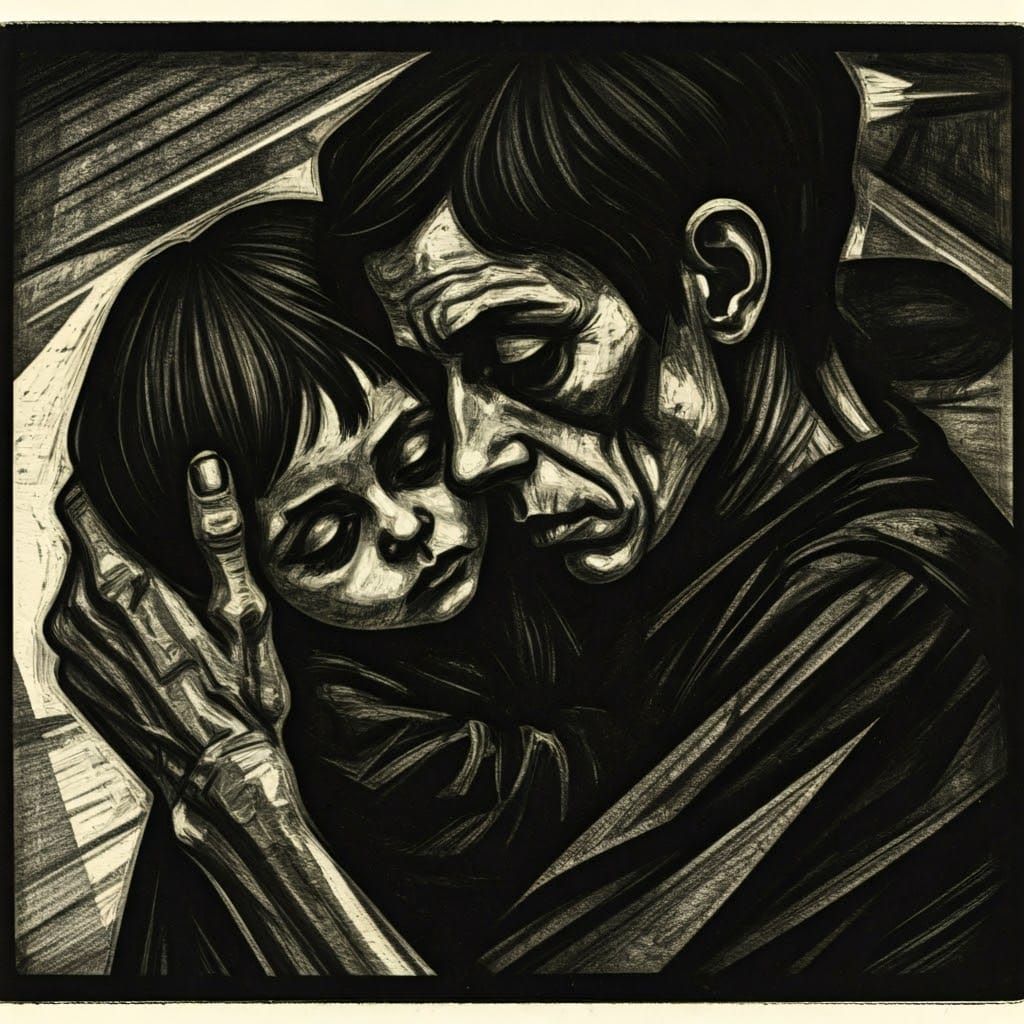 A Grieving Child in Käthe Kollwitz's Expressionist Style