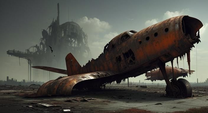 Crashed Aeroplane in Dystopian Apocalypse
