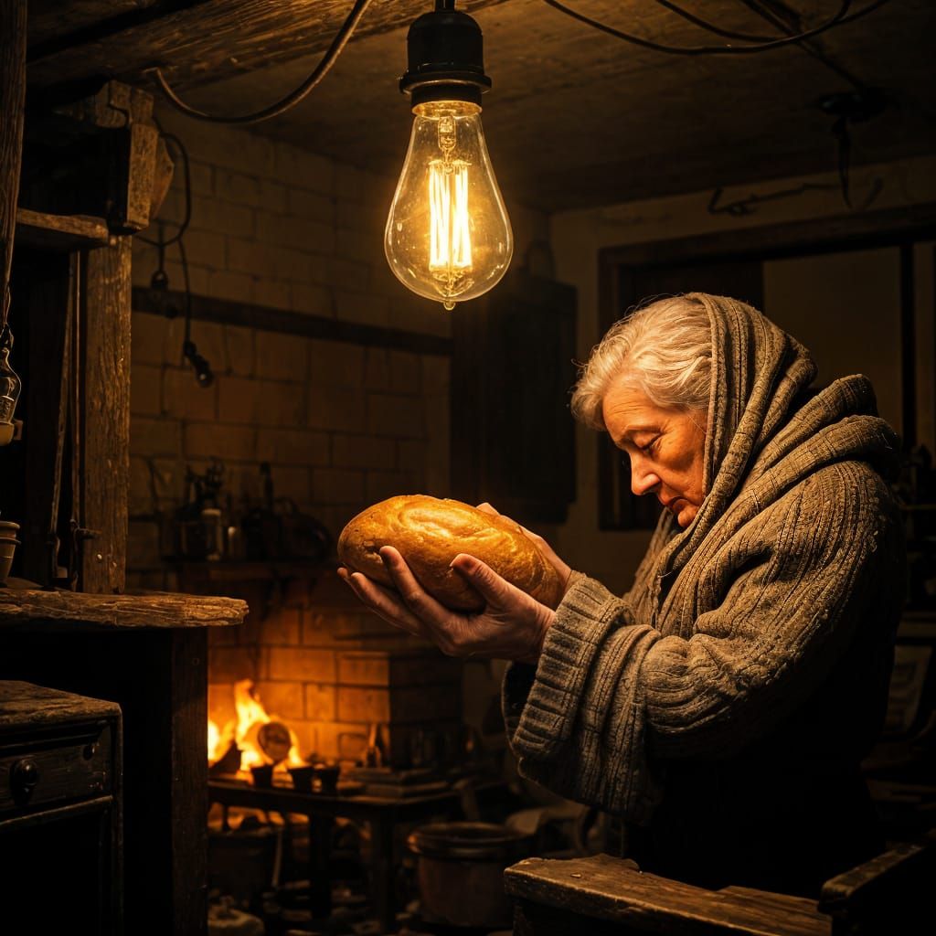 Vintage Woman Warming Hands on Grown Potato in Cozy Home