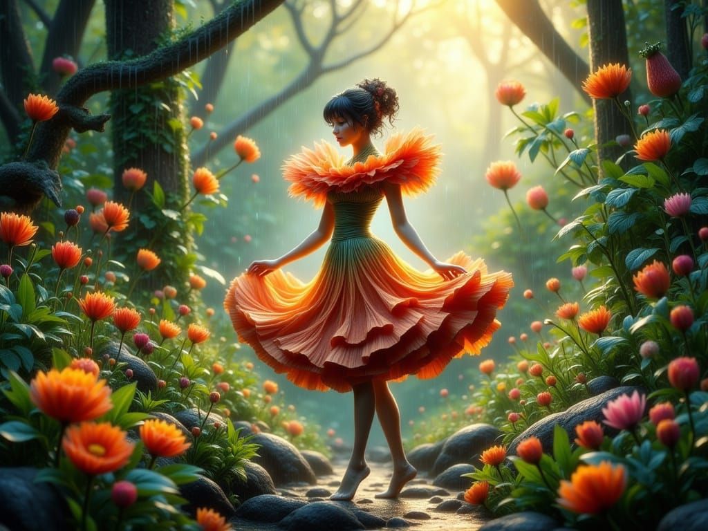Ethereal Flower Dances in Enchanted Forest
