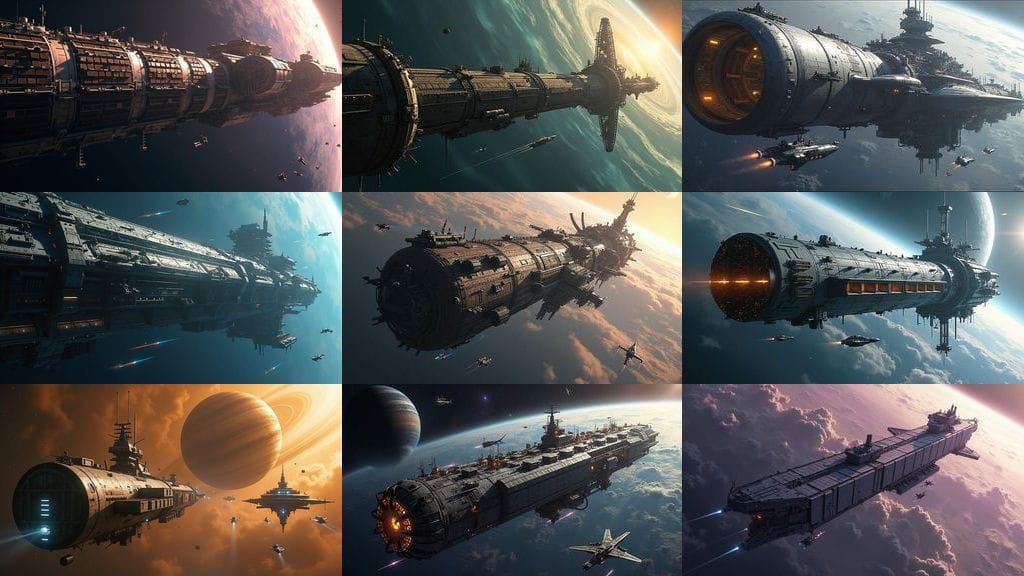 Epic Spacecraft and Space Station in Orbit around a Gas Gian...