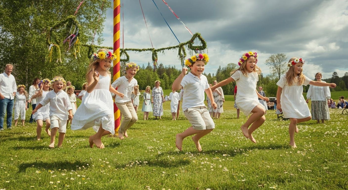 Children's Midsommar Dance in Painterly Style
