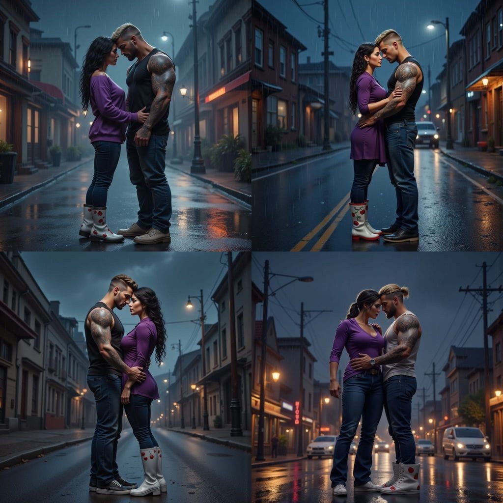Couple's Tender Moment in Romantic Rain