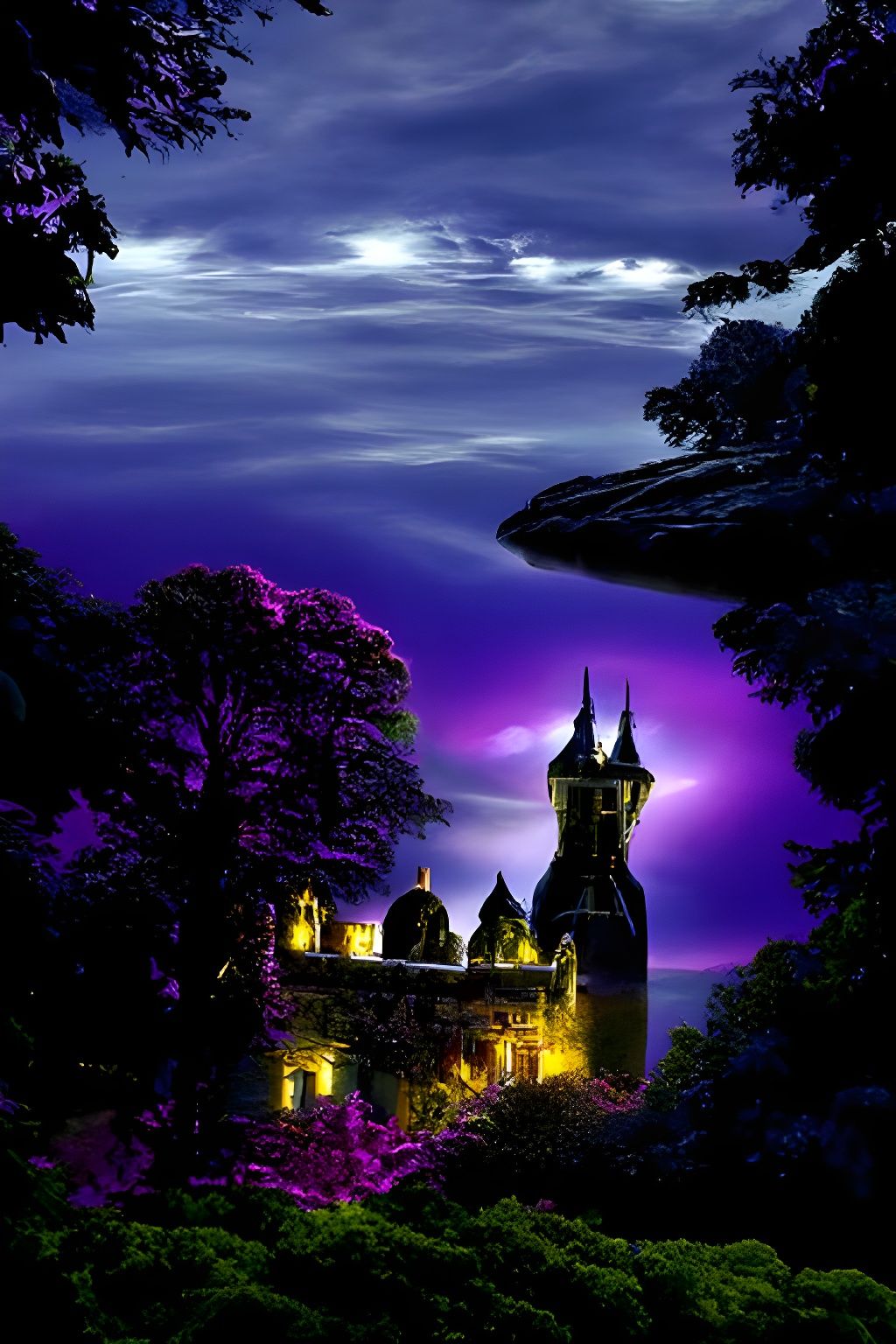 Mystical Castle with Astral Garden in Visionary Art Style