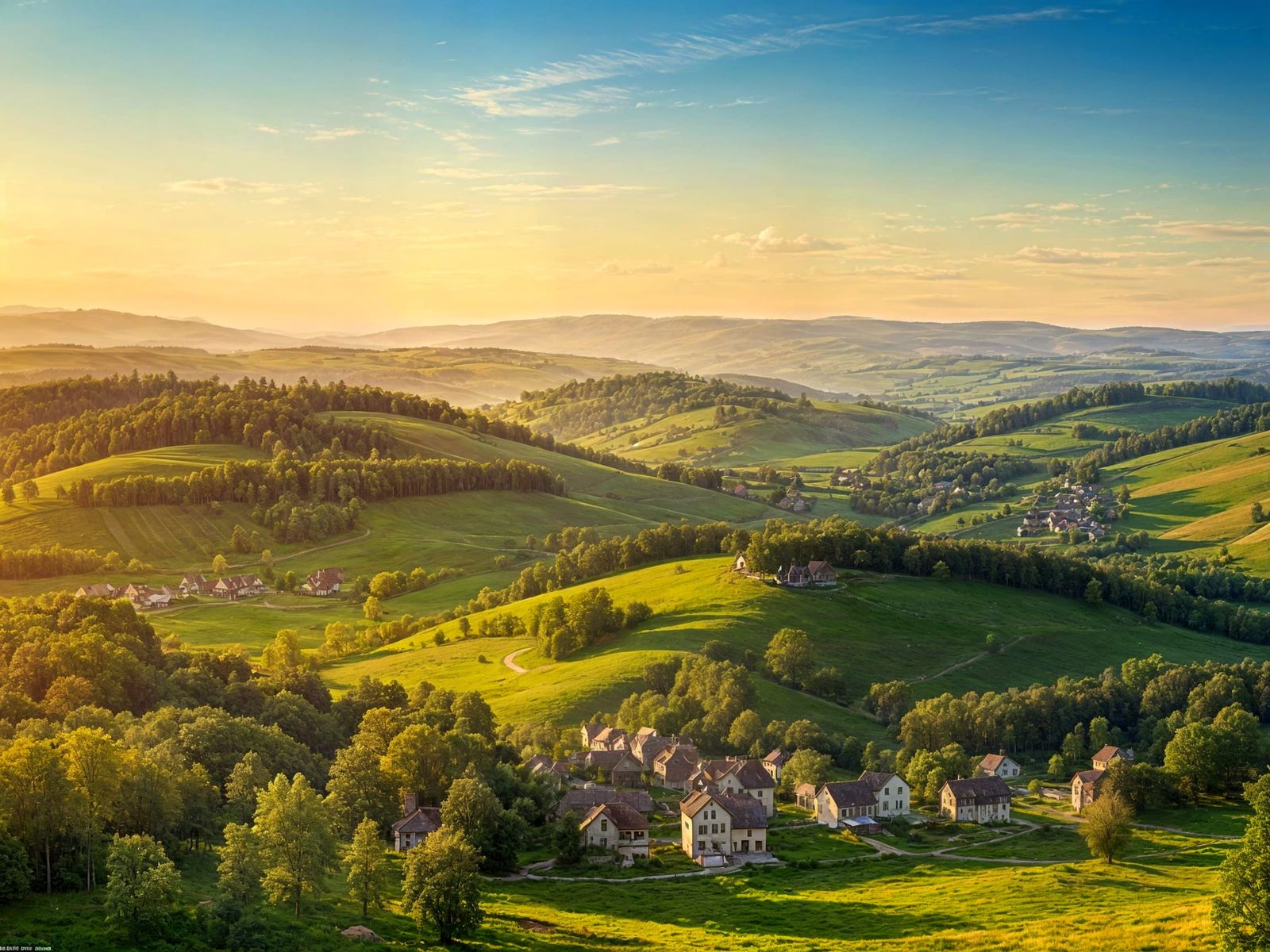 Eagle's View of Rolling Hills in Bierstadt Style