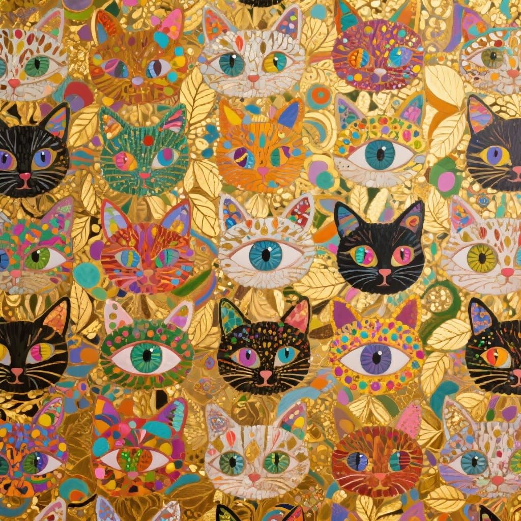 Klimt Chagall Style Cat Eye Wallpaper Pattern