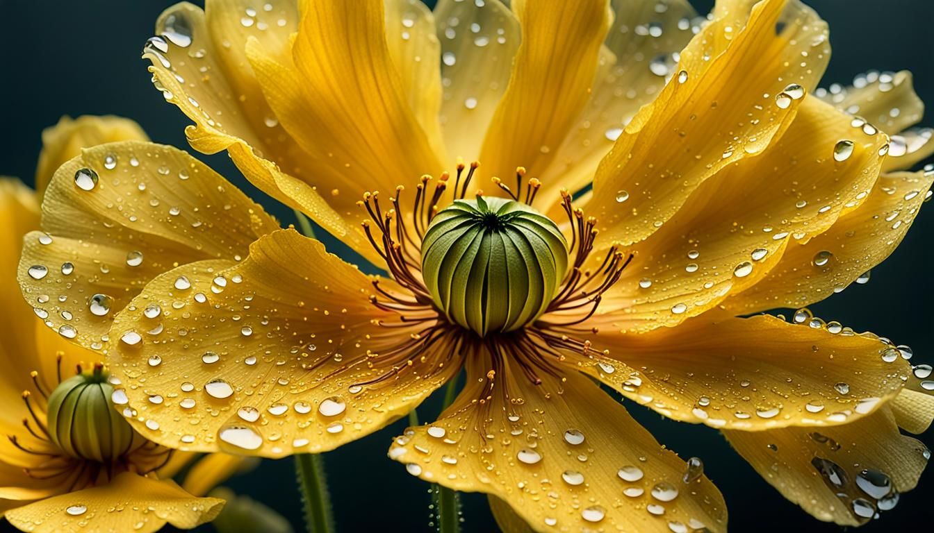 Macro Poppy Bouquet with Translucent Yellow Petals
