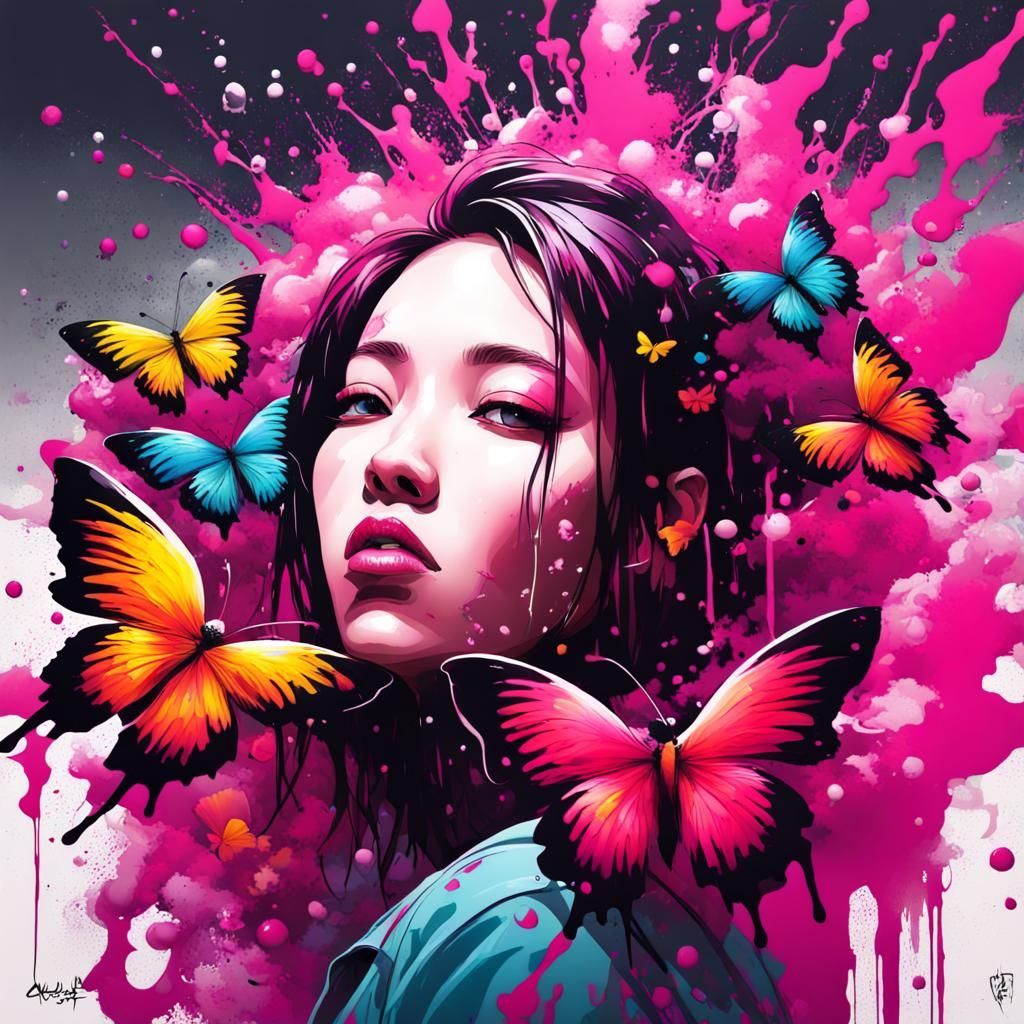 Kanae Kocho in Colorful Graffiti Art with Butterflies