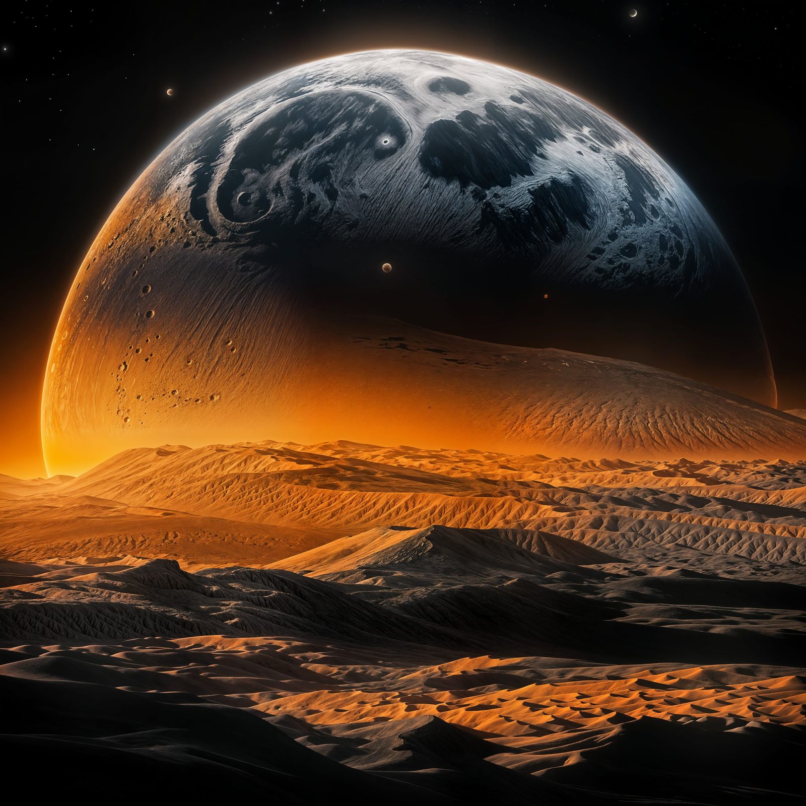 Monochromatic Orange Lunar Landscape in Photorealistic Style