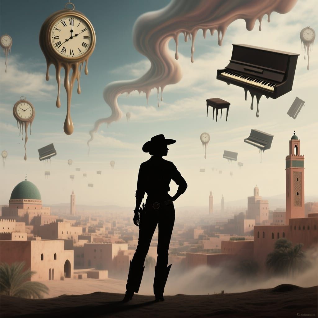 Surreal Casablanca Dreamscape with Cowgirl Figure