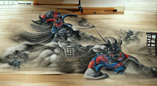 Samurai vs. Evil Spirits in Ukiyo-e Style