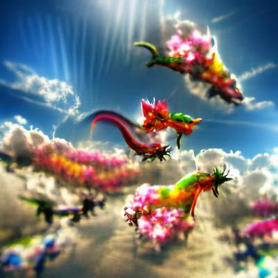 Floral Dragons Soaring in a Bokeh Sky