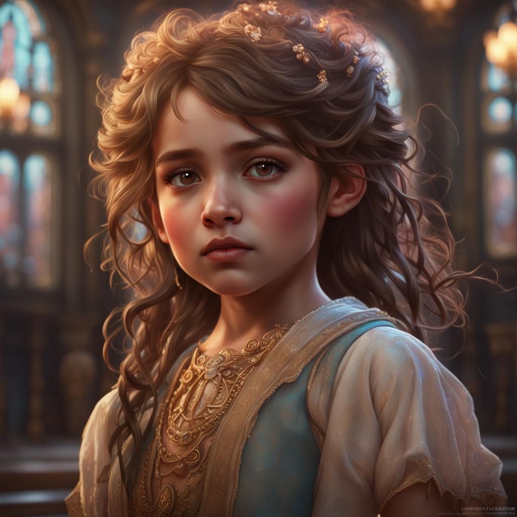 Beautiful Girl Portrait in Art Nouveau Style