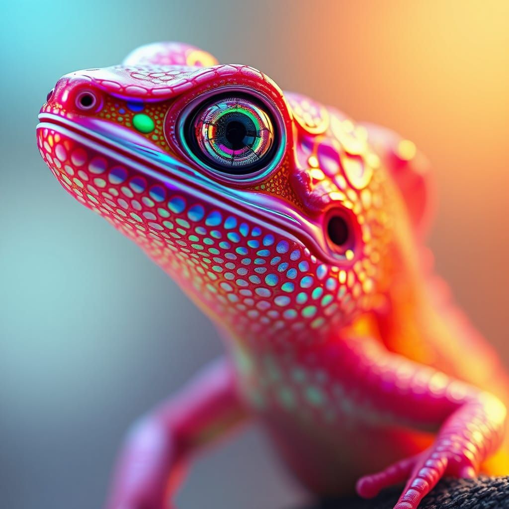 Iridescent Lizard with Membrane Skin in 3D Anime Style