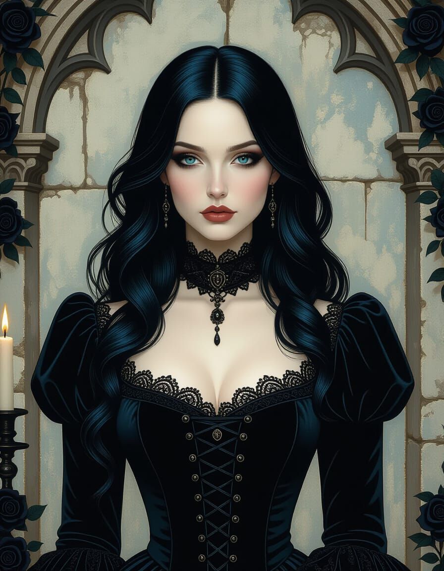 Gothic Woman Portrait with Mona Lisa Gaze as Impasto Paintin...