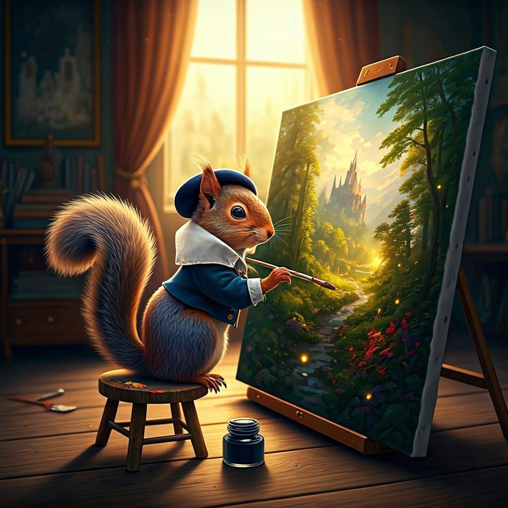"Bonjour ! Je m'appelle Monsieur Écureuil, artiste extraordinaire"