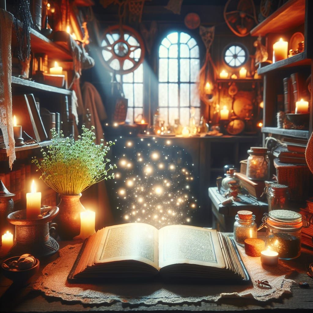 Magical Fairy Tale Book Emitting Lights in Witch House