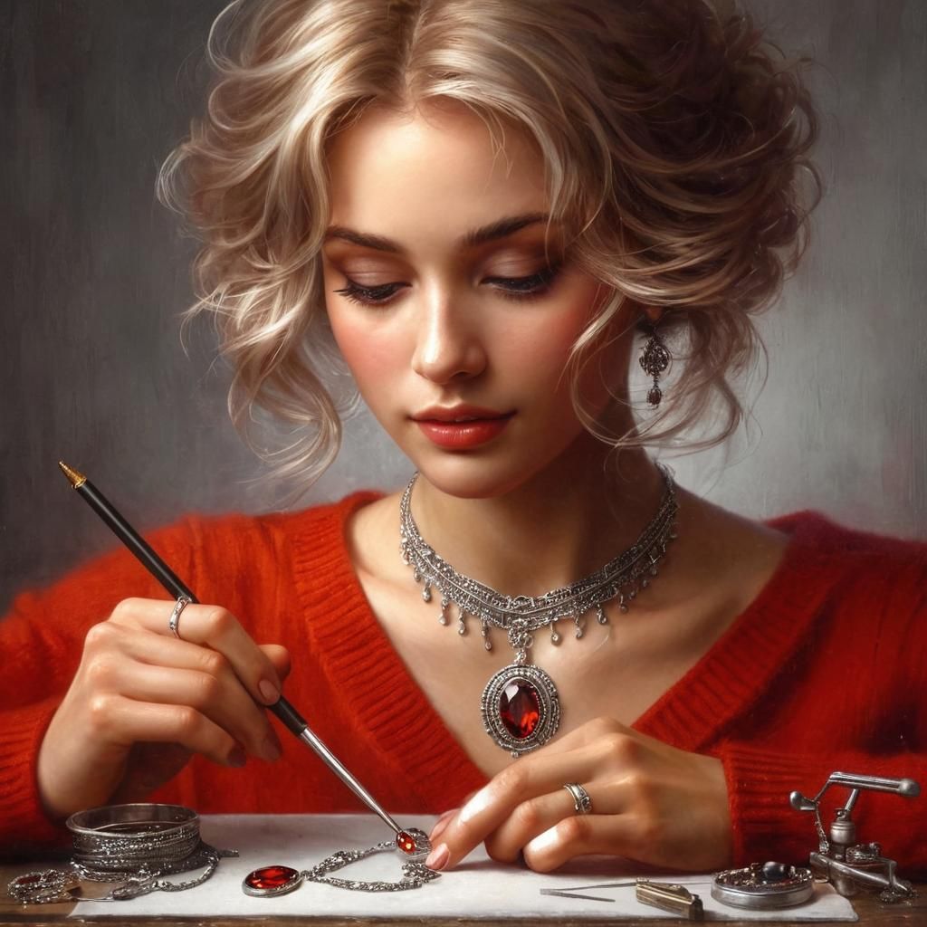 Silver and Garnet Necklace: Vibrant Digital Art