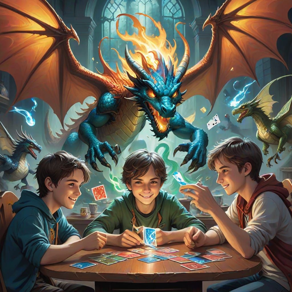 Boys Engage in Epic Magic: The Gathering Duel Amidst Whimsic...