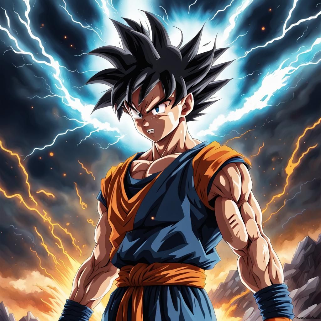 Son Goku Overwhelming Power in Anime Style