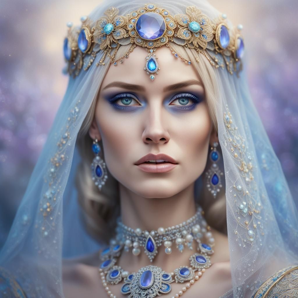 Ethereal Russian Woman in Slavic Clothing: Digital Portrait