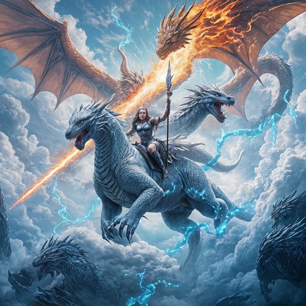 Valkyrie on Dragon Battles Fire Dragon