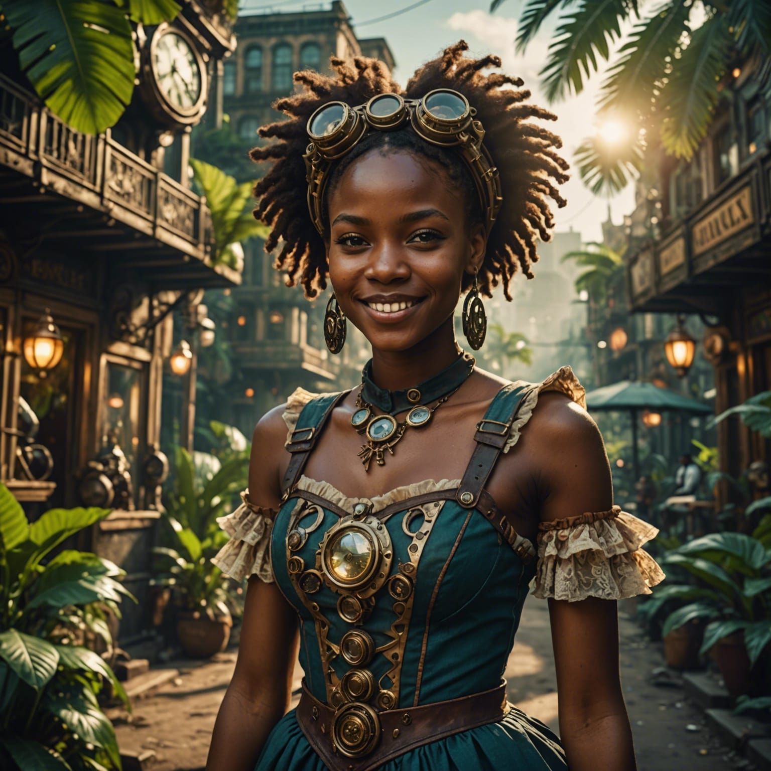 Steampunk African Girl in Alien City