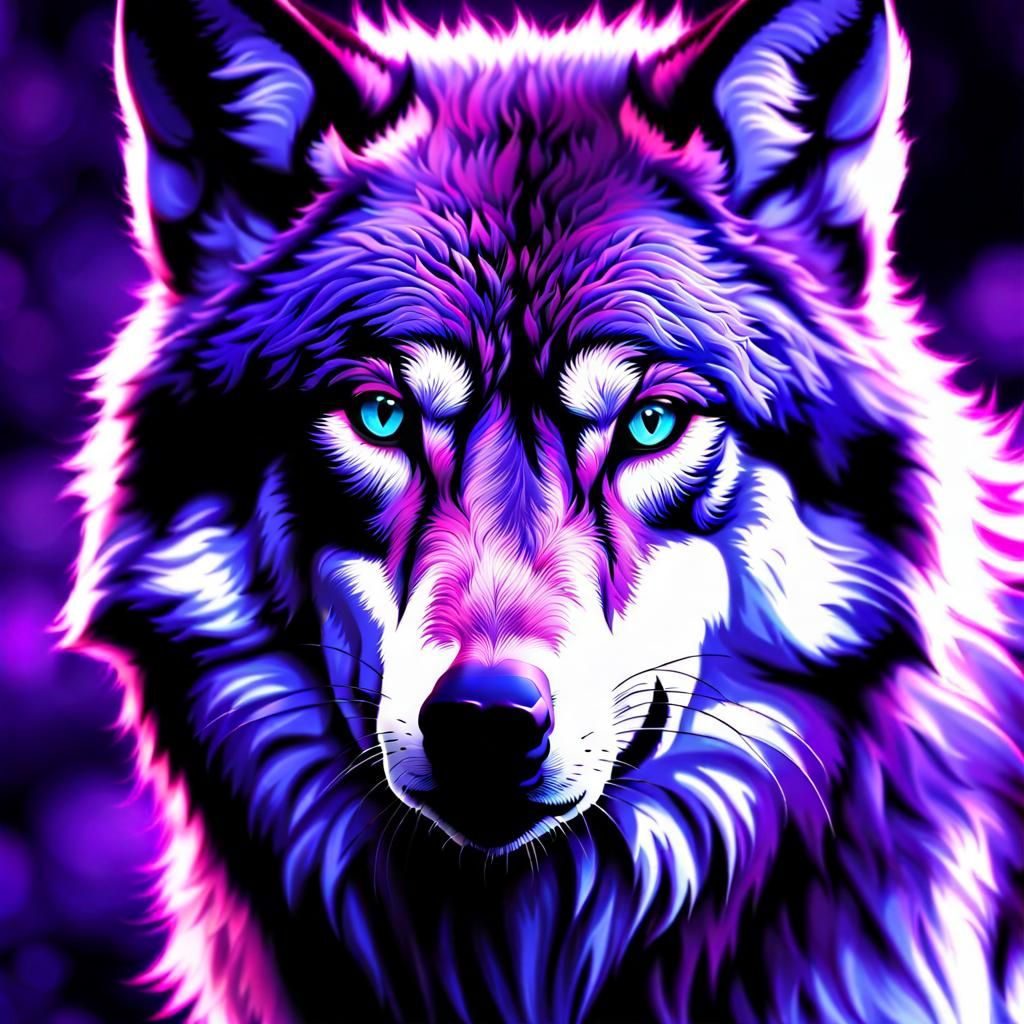 Armored Purple Wolf Leaping Through Bush