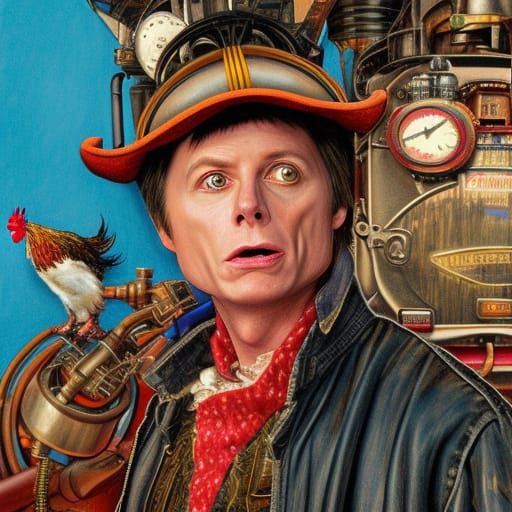 Steampunk Marty McFly Chicken Portrait in Colored Pencil
