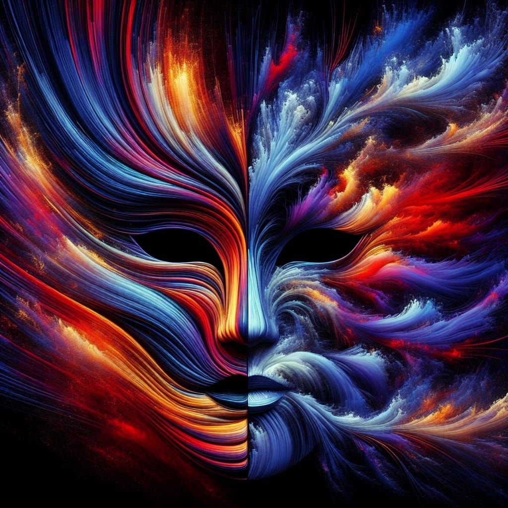 Fractured Mask Radiating Abstract Colors