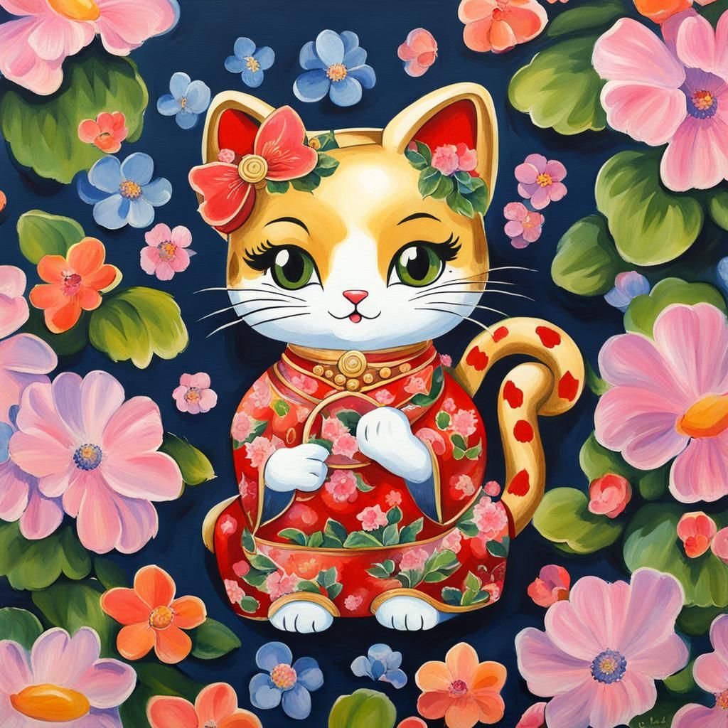 Maneki Neko Betty Boop in Gouache Style