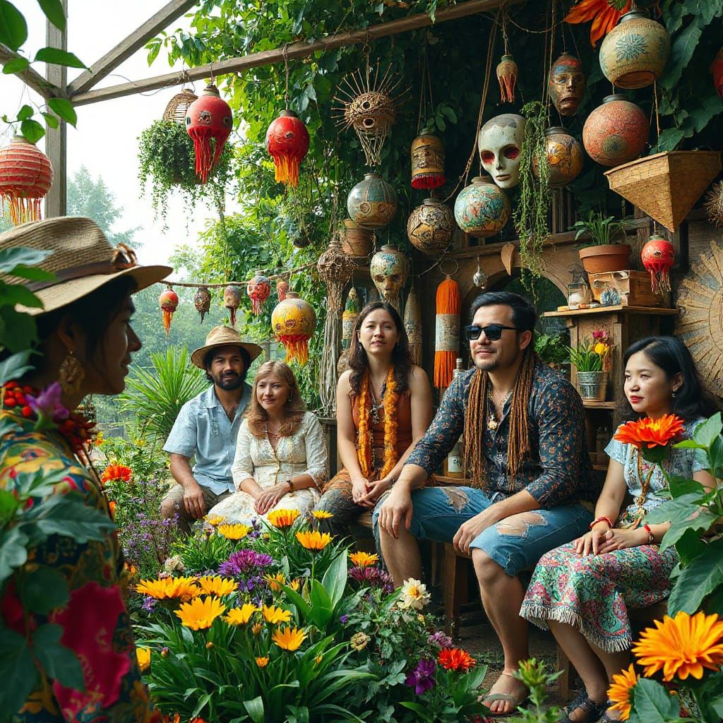 Eclectic Solarpunk Commune Basks in Whimsical Harmony