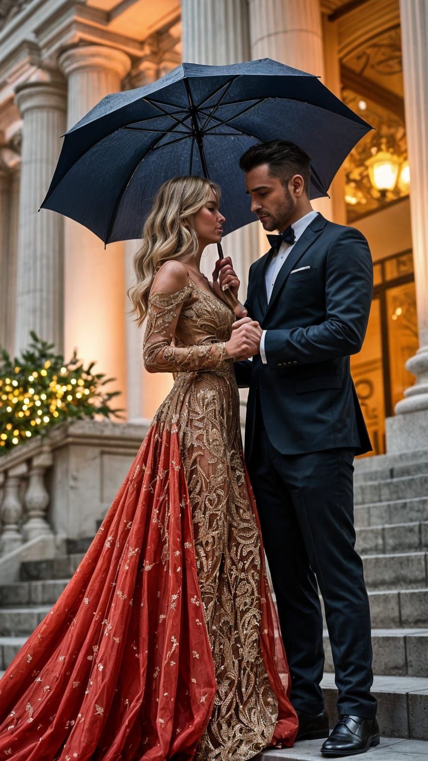 Elegant Couple at the Opera in Theatrical Lighting