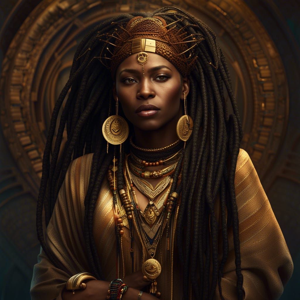 Elegant African Woman with Dreadlocks in Fantasy Art