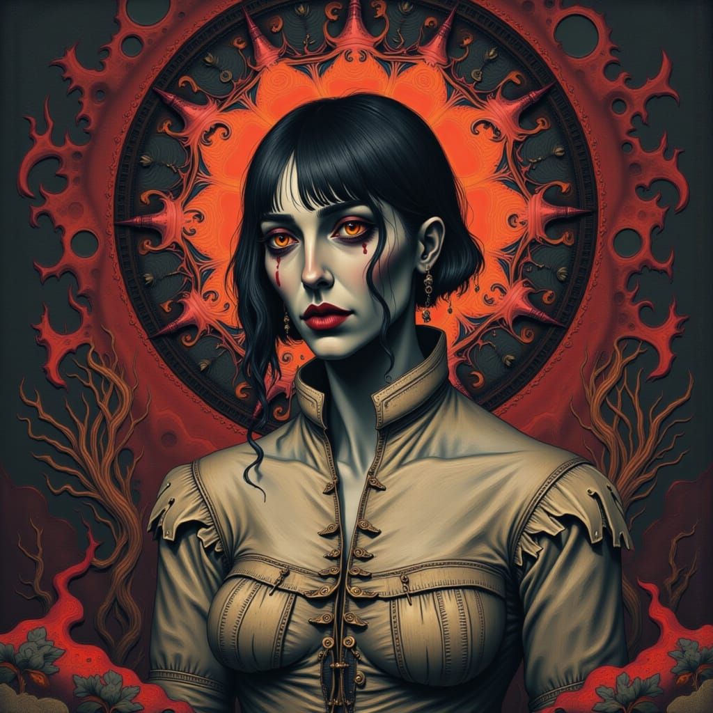 Whimsical Woman in Grim, Peculiar Style