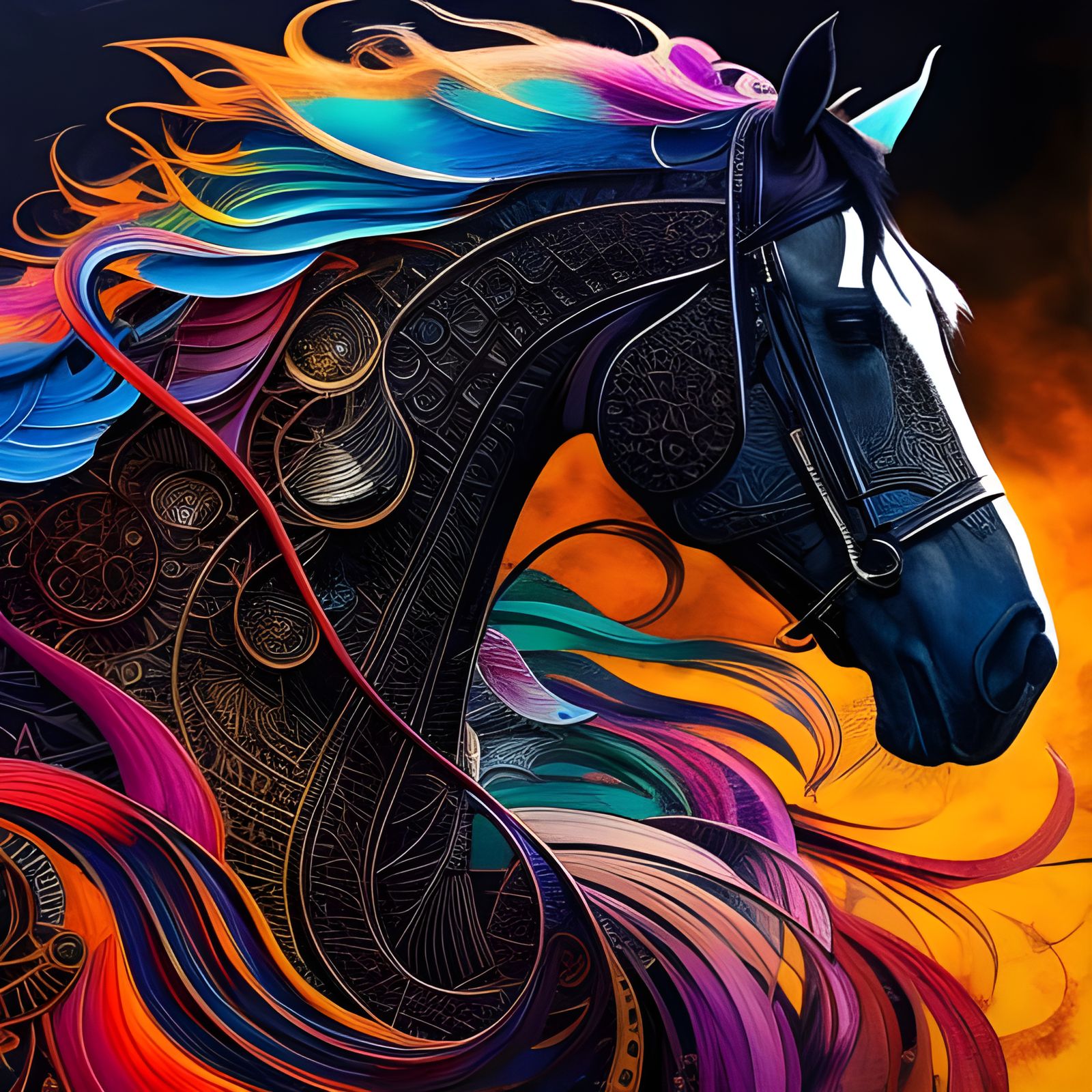 Trojan Horse in Flowing Black Ink Style