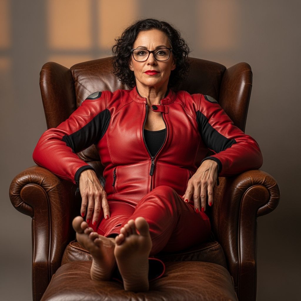 Muscular Woman in Red Leather Suit, Richter Style