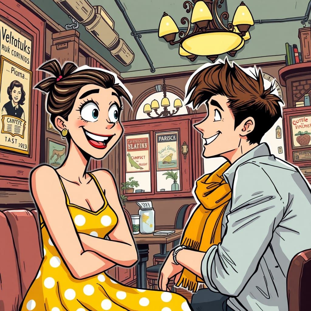 Retro Diner Scene in Scott Pilgrim Graphic Novel Style