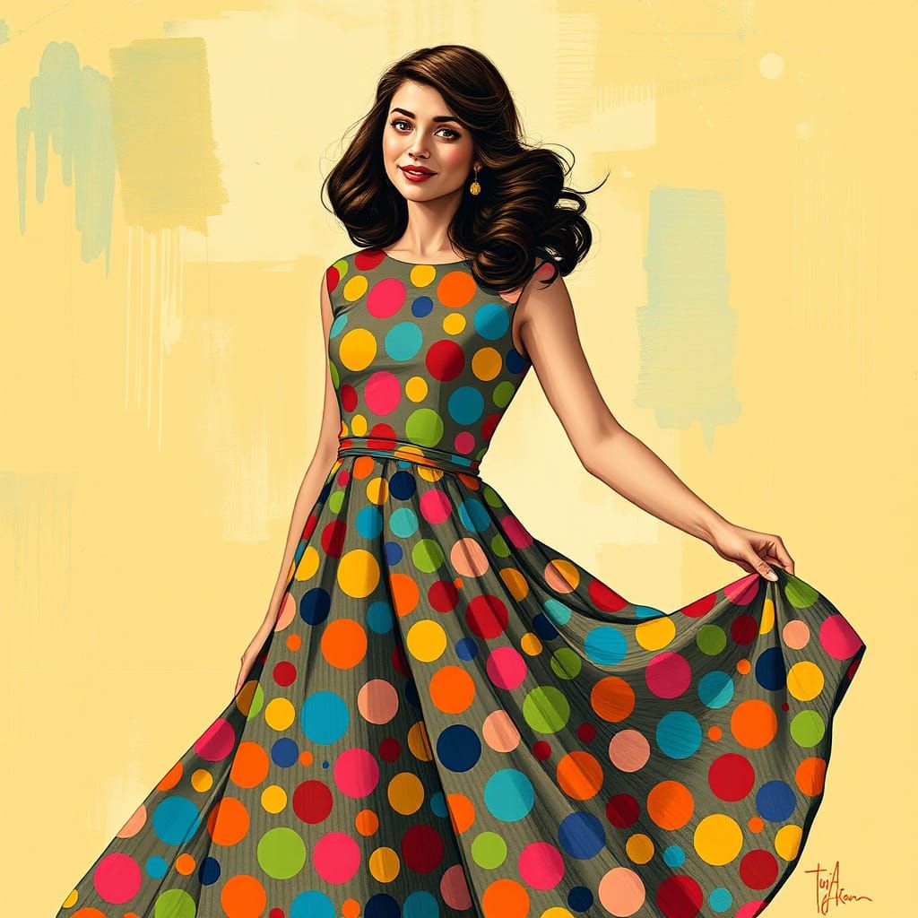 Polka Dot Dress in Illustrative Digital Art Style