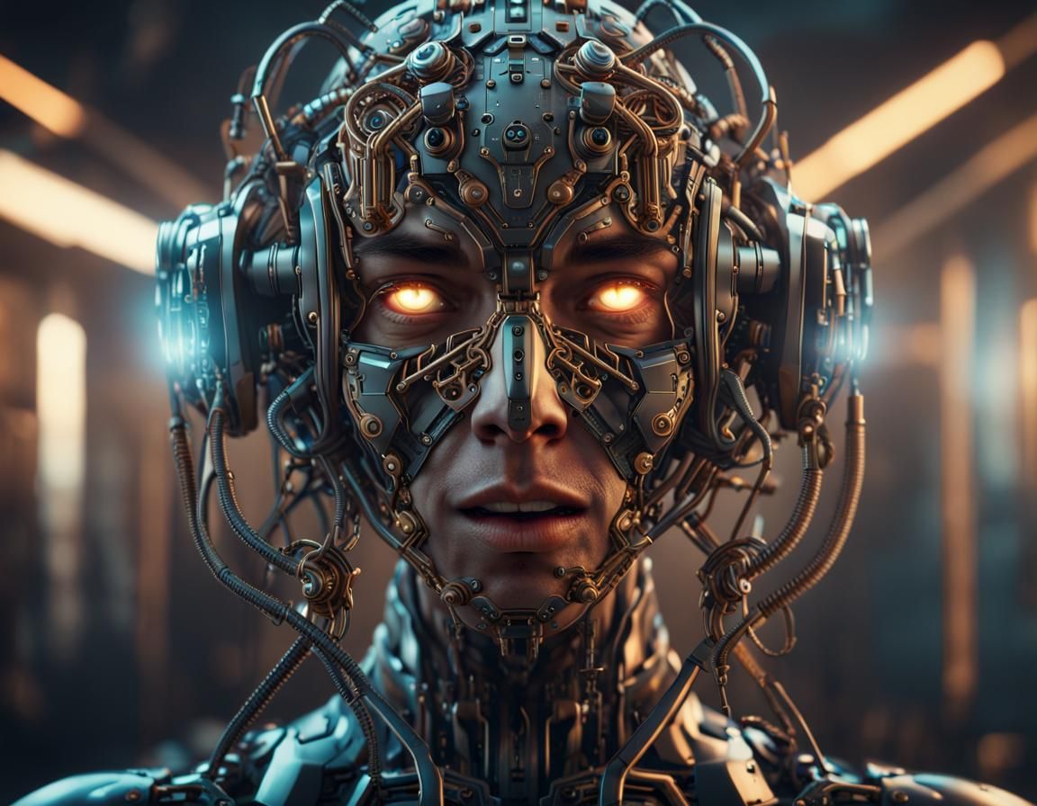 Futuristic Wired Connection in Steampunk Sci-Fi Style