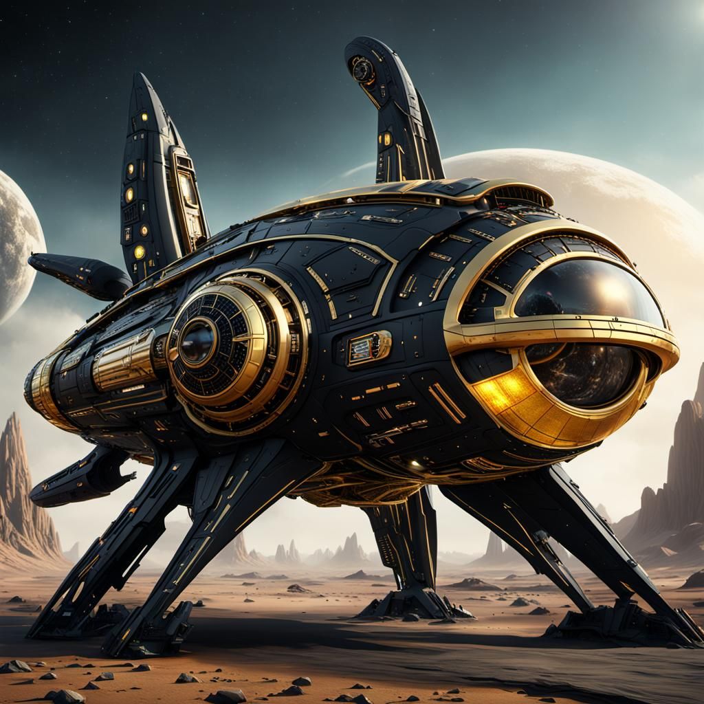 Futuristic Black and Gold Intergalactic Space Cruiser