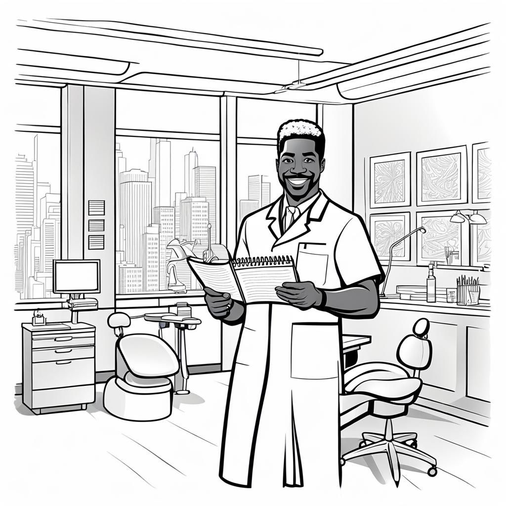 Dentist Coloring Book Page in Black and White