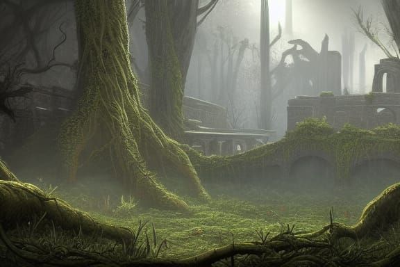 Haunted Ruins of Ancient City in Ghibli Style