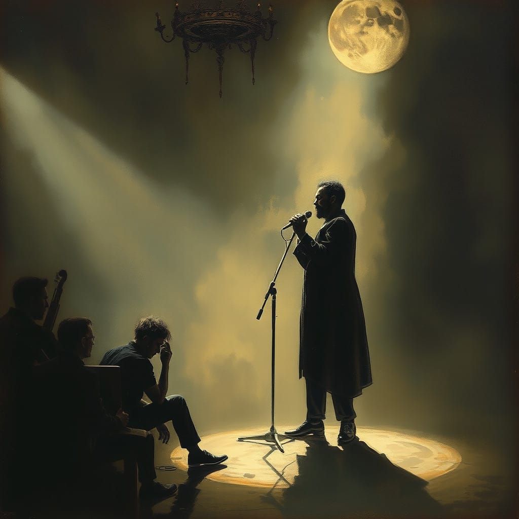 Surreal Oil Painting of a Vanished Jazz Singer's Shadow
