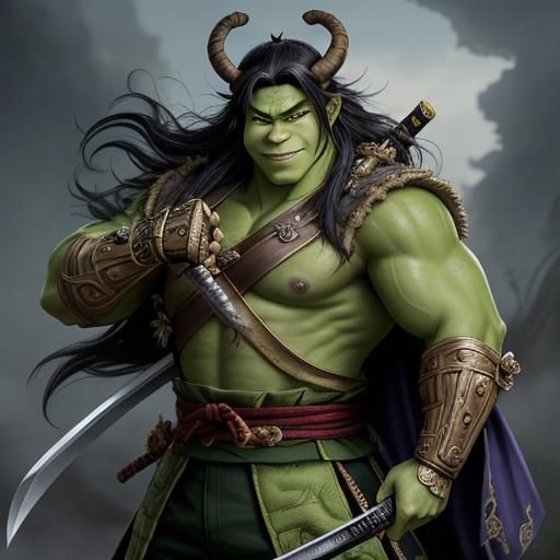 Anime-Styled Shrek as Samurai Ninja Ogre