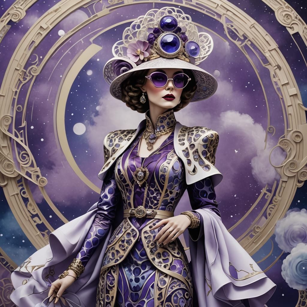 Regal Woman in Abstract Outer Space, in Art Deco Style