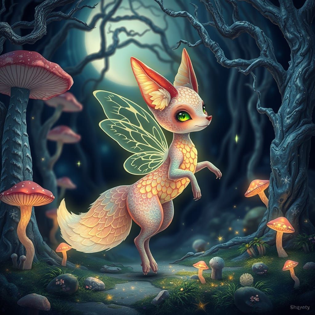 Whimsical Bioluminescent Fox Dances through Enchanted Forest